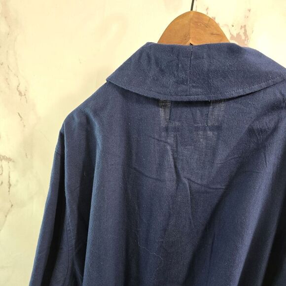 Lands End Robe Mens Large Blue Flannel Full Length Bath Lightweight Thermal - Picture 7 of 12